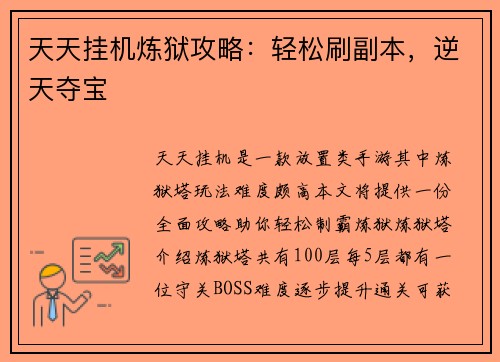 天天挂机炼狱攻略：轻松刷副本，逆天夺宝